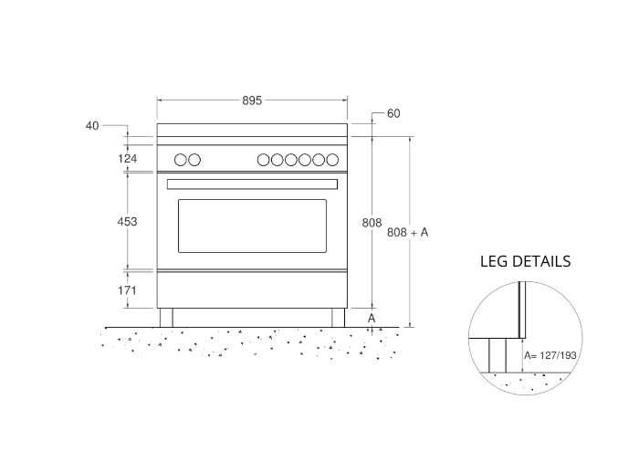 90 cm 6-brännare, elektrisk ugn